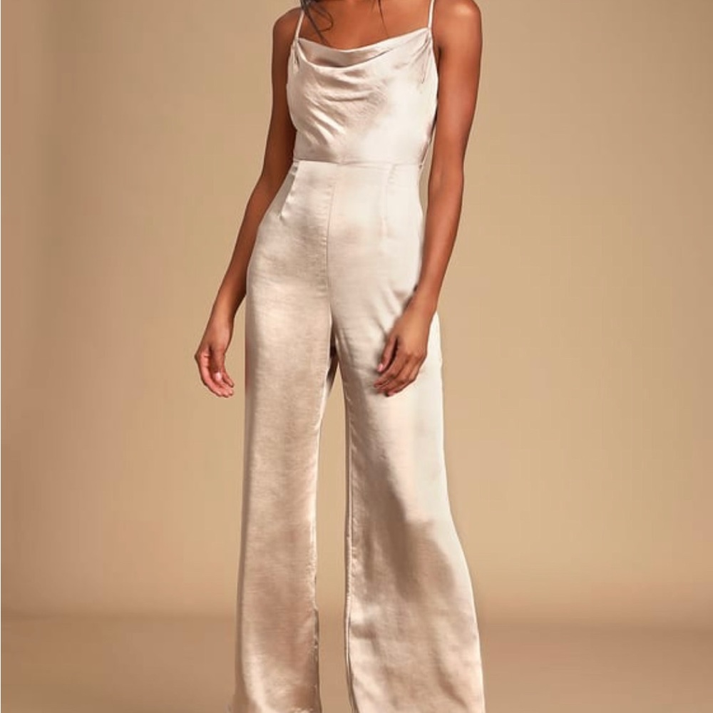 Champagne Satin Cowl Neck Culotte Jumpsuit
